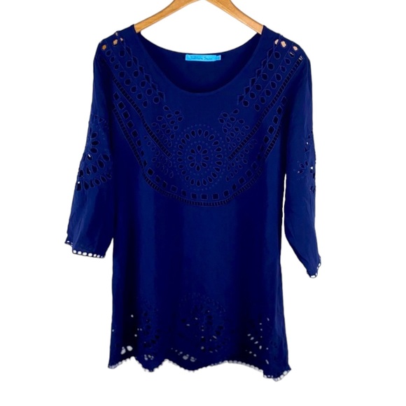 Swim Suit Cover-Up Cutout Scalloped Hem Navy Blue Large - Picture 11 of 11